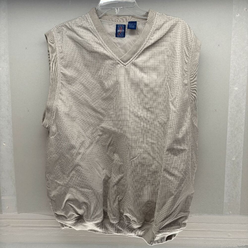 Jantzen Khaki Plaid‎ V Neck Golf Vest Windbreaker Pockets Men's XL Repel Rain